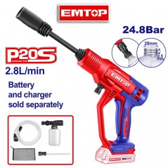 Hidrolavadora a Batería - 2,8 L/min 25bar 20V - Emtop - ELPW2036 - Sin Bateria