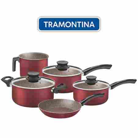 Juego de ollas de aluminio - 5 piezas - Tramontina - Paris Texture Bordo