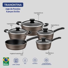 Juego de ollas de aluminio - 5 piezas - Tramontina - Sicilia Marron