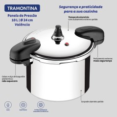 Olla a Presion de Aluminio Pulido - 10 litros - Ø 24 cm - Tramontina - Valencia