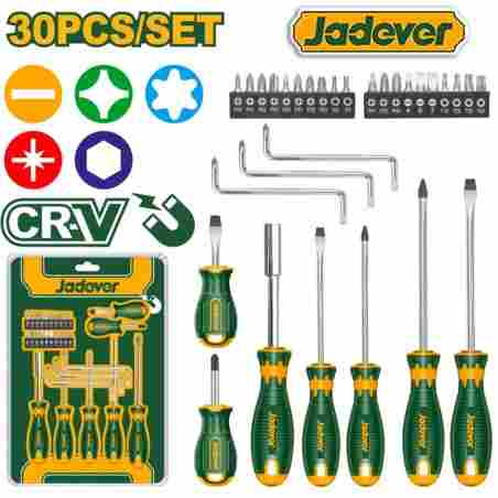 Juego destornilladores y puntas 30pzs. CrV - JADEVER - JDSS1430