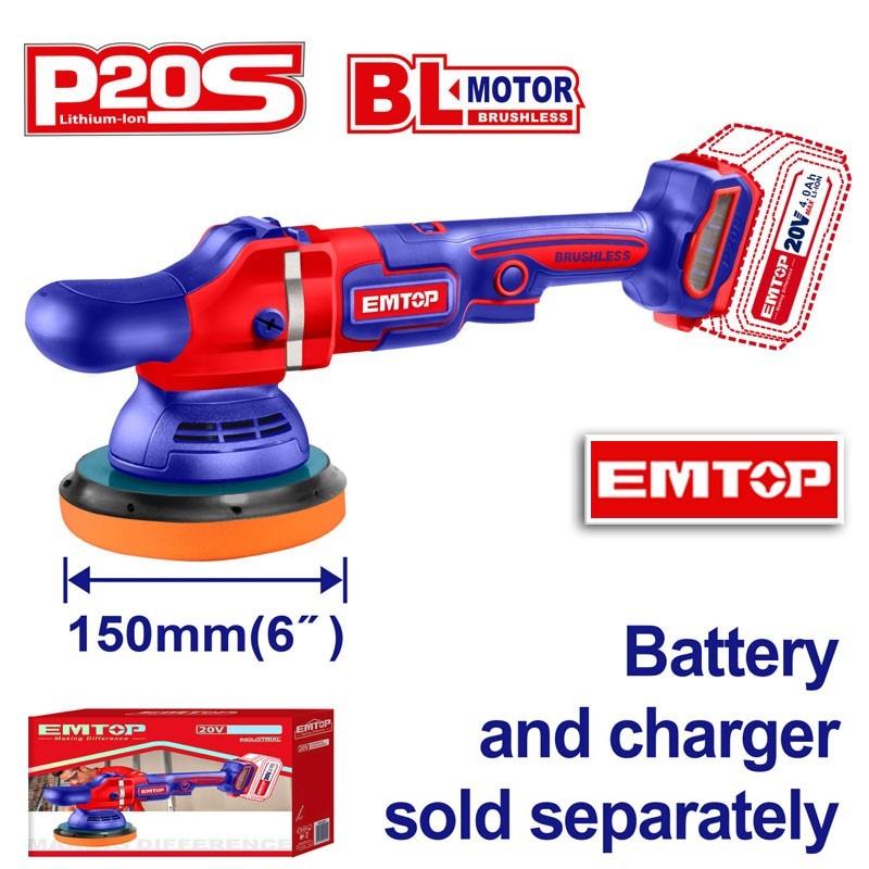 Pulidora / Lijadora 6" (150MM) a Bateria - 20V - Emtop - ELAP2015 - Sin Bateria