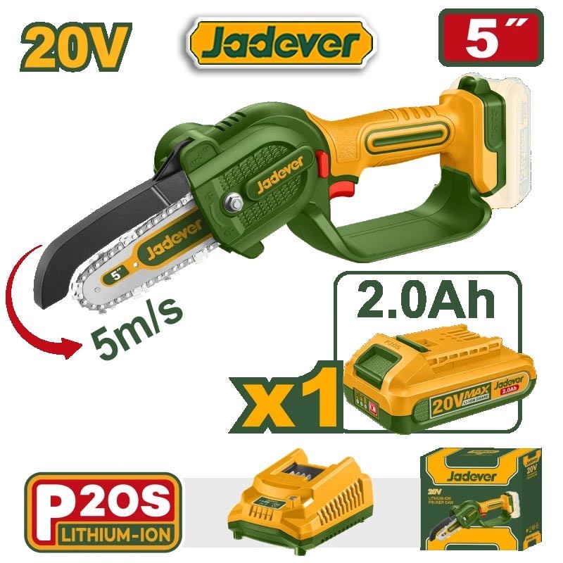 Motosierra Compacta a Batería 20V - 5" - JADEVER - JDCLP556 - Incluye Bateria y Cargador