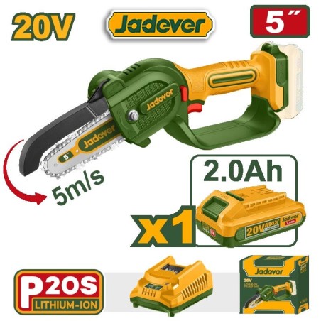 Motosierra Compacta a Batería 20V - 5" - JADEVER - JDCLP556 - Incluye Bateria y Cargador
