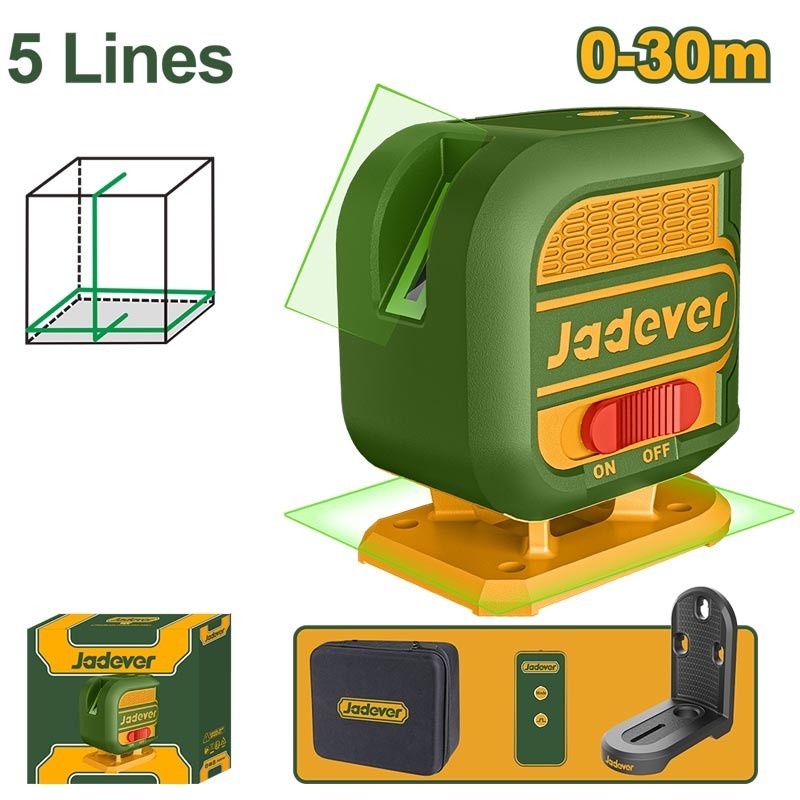 Nivel Laser Horizontal y Vertical Autonivelable 5 Lineas Con Control Remoto - 30 mts - JADEVER - JDLE3M06 - Laser Verde