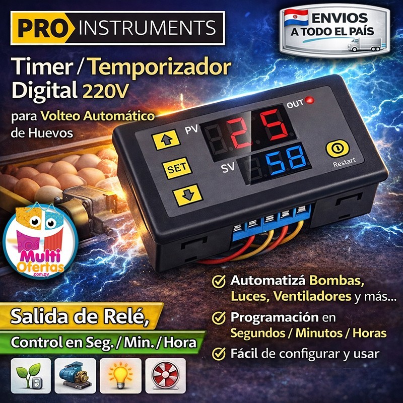 Timer Temporizador Digital 220V - Con salida de Relé - Pro Instruments - T3230