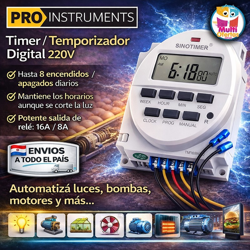 Timer Temporizador Digital 220V - Con salida de Relé - Pro Instruments - TM618sH-2