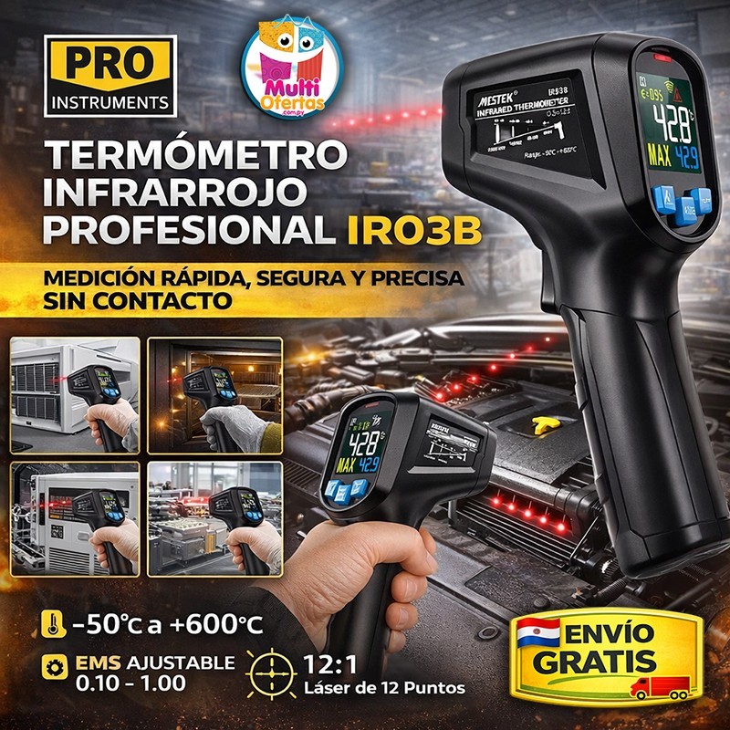 Termometro Infrarrojo Industrial - Mestek by Pro Instruments - IR03B - Escala -50 a +600°C / 12:1 / Emisividad Ajustable