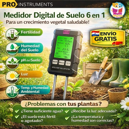 Medidor Digital de suelo 6 en 1 - Pro Instruments - Fertilidad, Humedad, pH, Temperatura, Luminosidad del suelo
