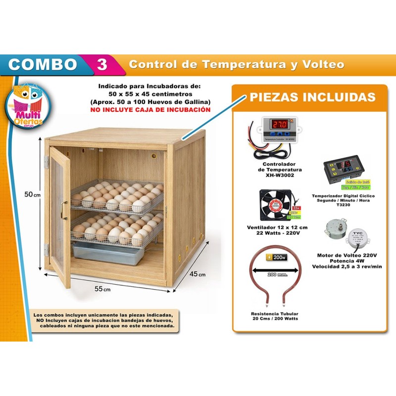 COMBO DE INCUBACION 3 - Control de Temperatura y Volteo para Incubadoras de Huevos