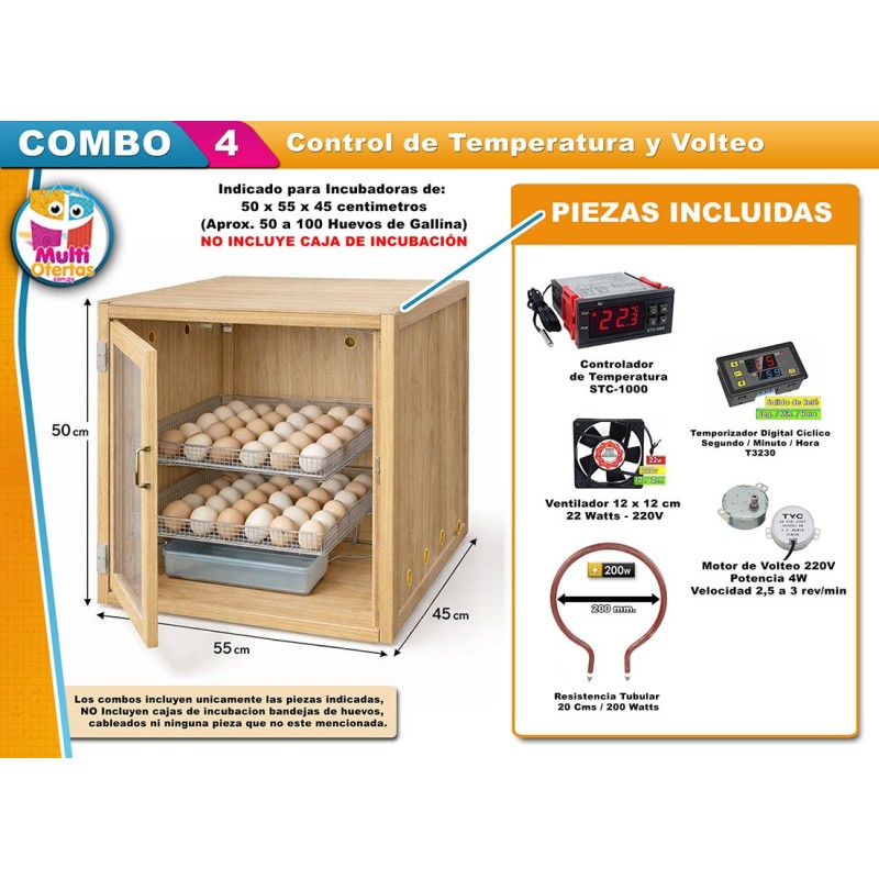 COMBO DE INCUBACION 4 - Control de Temperatura y Volteo para Incubadoras de Huevos