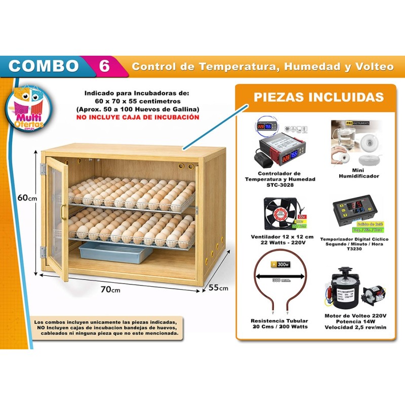 COMBO DE INCUBACION 6 - Control de Temperatura, Humedad y Volteo para Incubadoras de Huevos