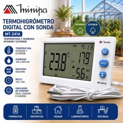 Termohigrometro Digital con sonda - Minipa - MT-241A - Temperatura y humedad interior y exterior