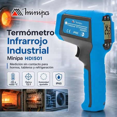 Termometro Industrial Infrarrojo - Minipa - HDI501- Escala -35 a +650°C / 12:1 / Emisividad Ajustable
