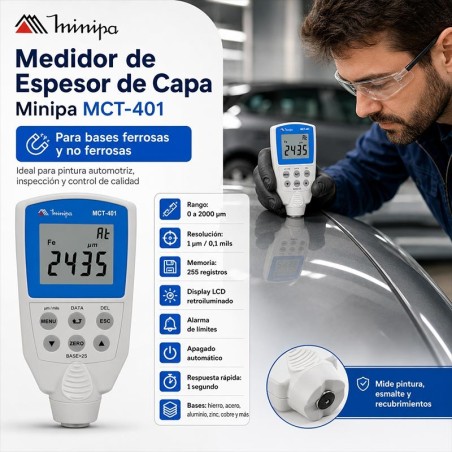 Medidor de Espesor de Capa - Minipa - MCT-401 - Para Bases Ferrosas y No Ferrosas