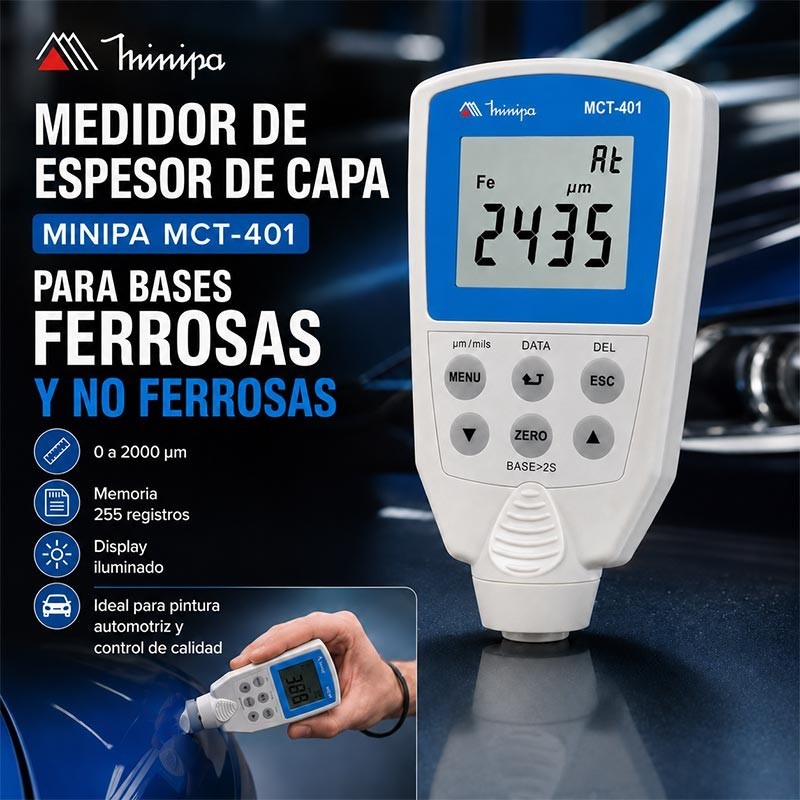 Medidor de Espesor de Capa - Minipa - MCT-401 - Para Bases Ferrosas y No Ferrosas
