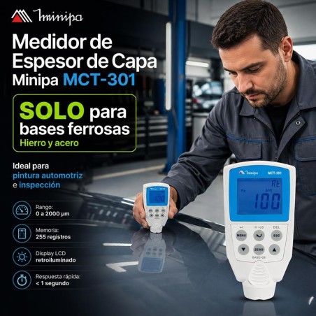 Medidor de Espesor de Capa - Minipa - MCT-301 - Para Bases Ferrosas