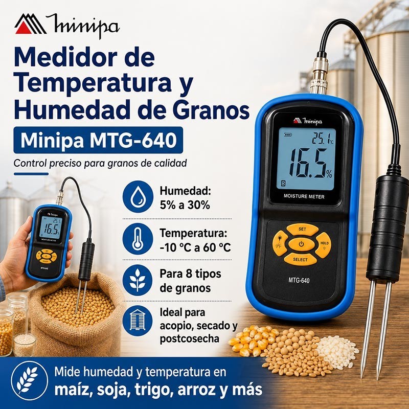 Medidor de Temperatura y Humedad de Granos - Minipa - MTG-640
