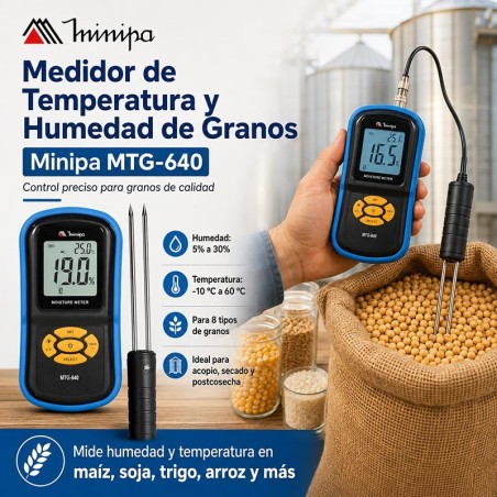 Medidor de Temperatura y Humedad de Granos - Minipa - MTG-640