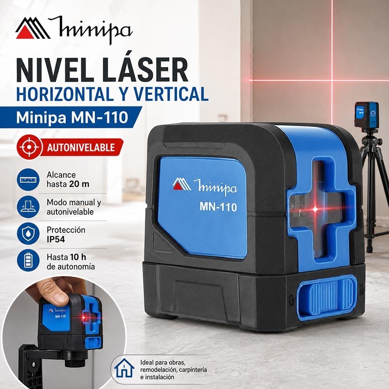 Nivel Laser Horizontal y Vertical Autonivelable - 20 Mts - Minipa - MN-110