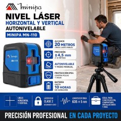Nivel Laser Horizontal y Vertical Autonivelable - 20 Mts - Minipa - MN-110
