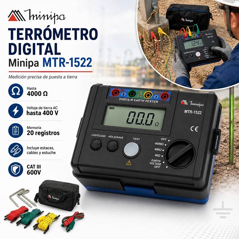 Terrometro Telurometro Digital - Minipa - MTR-1522 - 4000Ω