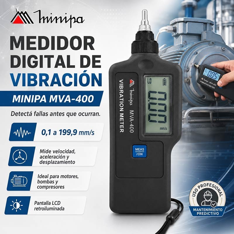 Medidor Digital de Vibracion - Minipa - MVA-400 - 0,1-199,9 mm/s