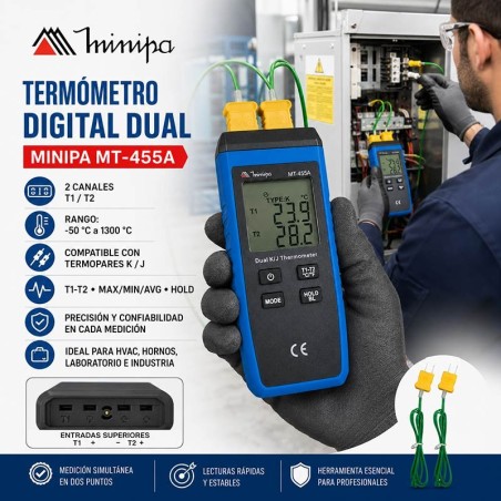 Termómetro Digital - Minipa - MT-455A - Escala -50 a +1300°C