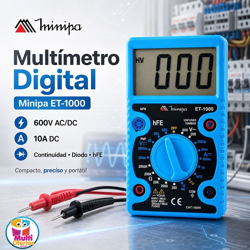 Multimetro Digital - Minipa - ET-1000 - VDC 600V / VAC 600V / ADC 10A