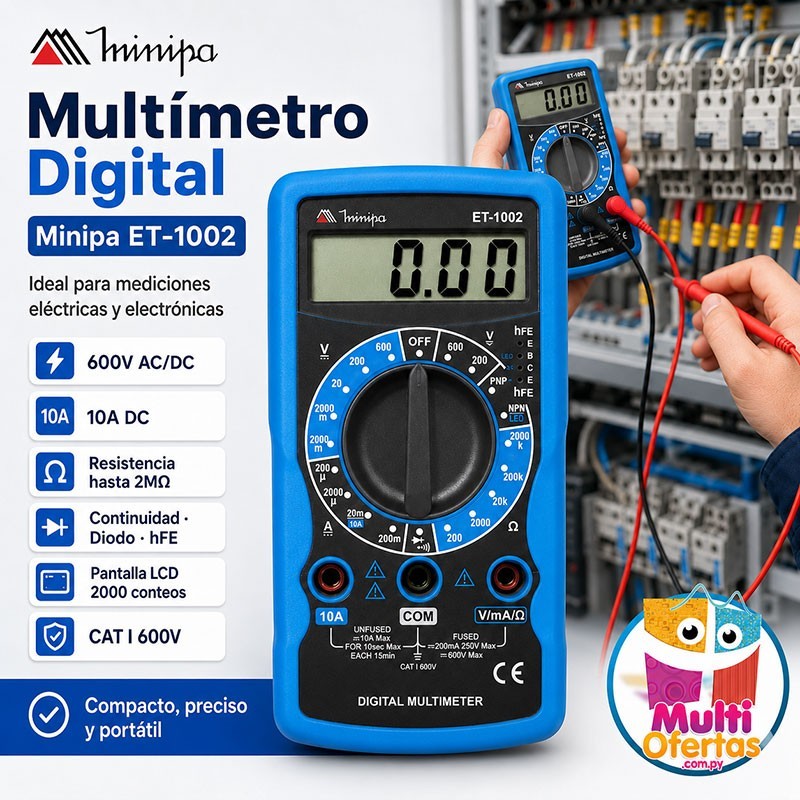 Multimetro Digital - Minipa - ET-1002 - VDC 600V / VAC 600V / ADC 10A