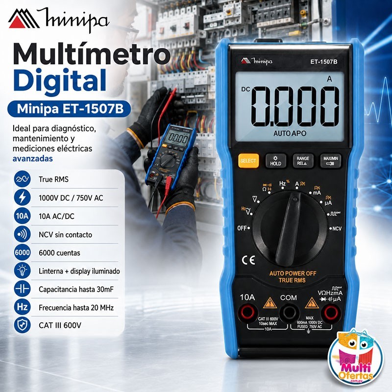 Multimetro Digital - Minipa - ET-1507B - True RMS / VDC 1000V / VAC 750V / ADC 10A / AAC 10A