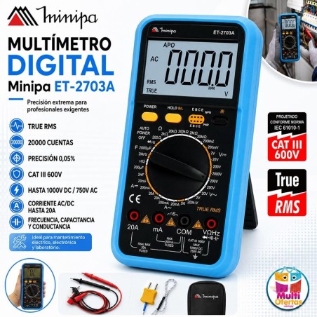 Multimetro Digital - Minipa - ET-2703A - True RMS / VDC 1000V / VAC 750V / ADC 20A / AAC 20A