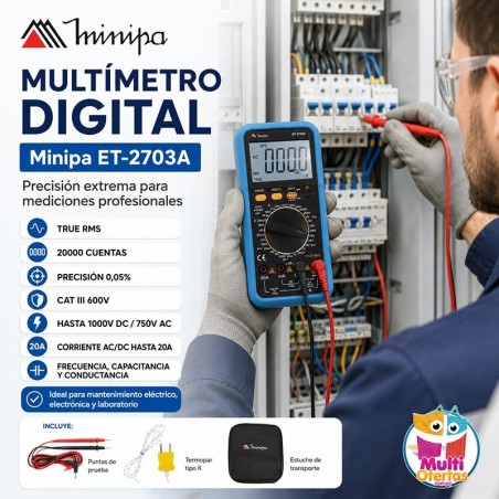 Multimetro Digital - Minipa - ET-2703A - True RMS / VDC 1000V / VAC 750V / ADC 20A / AAC 20A