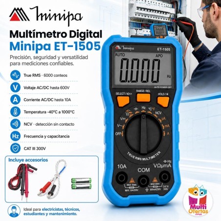 Multimetro Digital - Minipa - ET-1505 - VDC 600V / VAC 600V / ADC 10A / AAC 10A