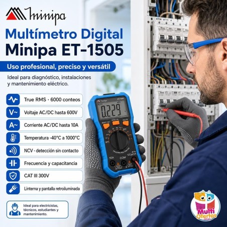 Multimetro Digital - Minipa - ET-1505 - VDC 600V / VAC 600V / ADC 10A / AAC 10A