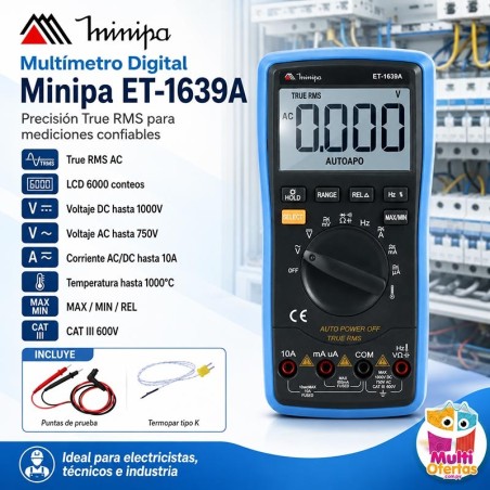 Multimetro Digital - Minipa - ET-1639A - True RMS AC / VDC 1000V / VAC 750V / ADC 10A / AAC 10A