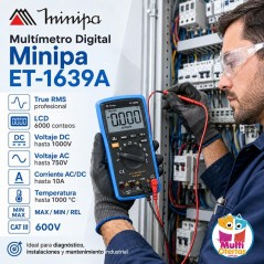 Multimetro Digital - Minipa - ET-1639A - True RMS AC / VDC 1000V / VAC 750V / ADC 10A / AAC 10A