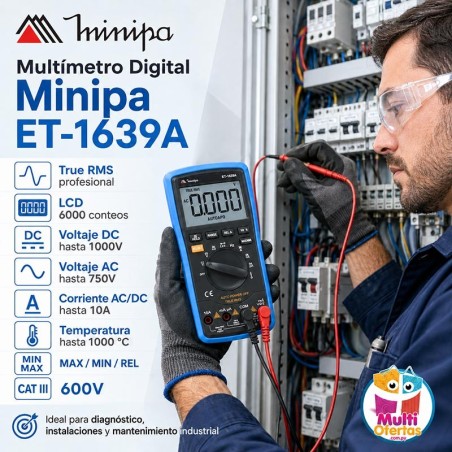 Multimetro Digital - Minipa - ET-1639A - True RMS AC / VDC 1000V / VAC 750V / ADC 10A / AAC 10A