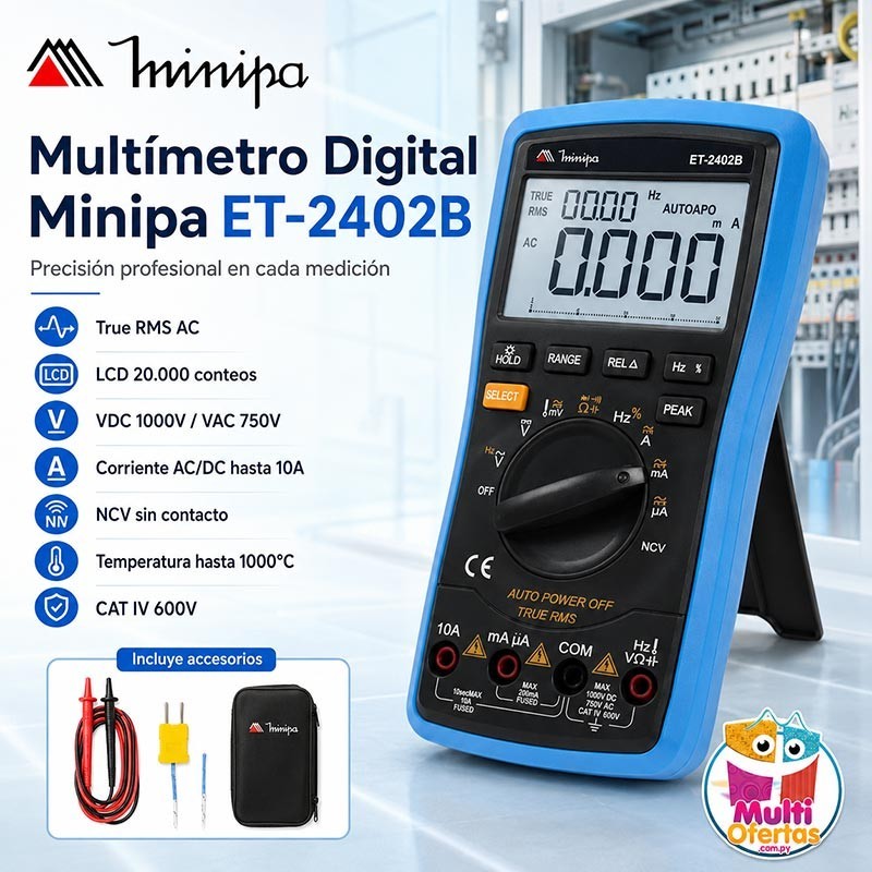 Multimetro Digital - Minipa - ET-2402B - True RMS AC / VDC 1000V / VAC 750V / ADC 10A / AAC 10A