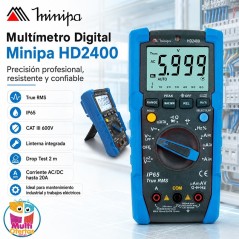 Multimetro Digital - Minipa - HD2400 - True RMS AC / VDC 600V / VAC 600V / ADC 20A / AAC 20A