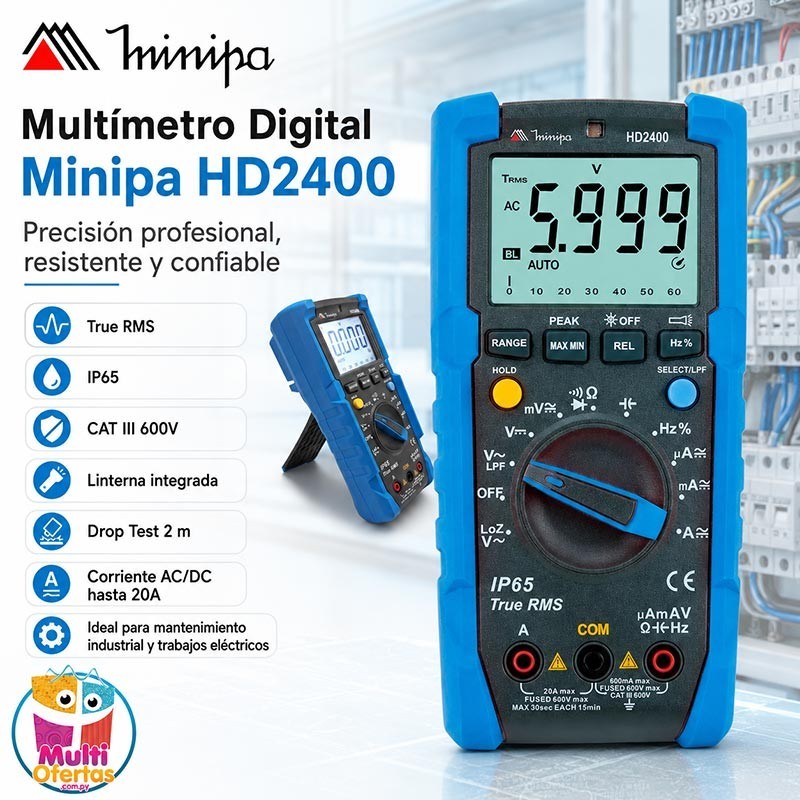 Multimetro Digital - Minipa - HD2400 - True RMS AC / VDC 600V / VAC 600V / ADC 20A / AAC 20A