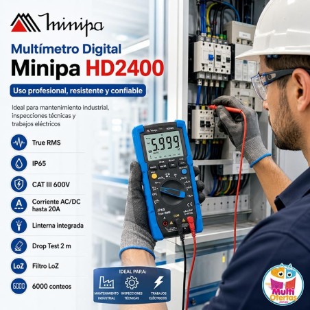Multimetro Digital - Minipa - HD2400 - True RMS AC / VDC 600V / VAC 600V / ADC 20A / AAC 20A