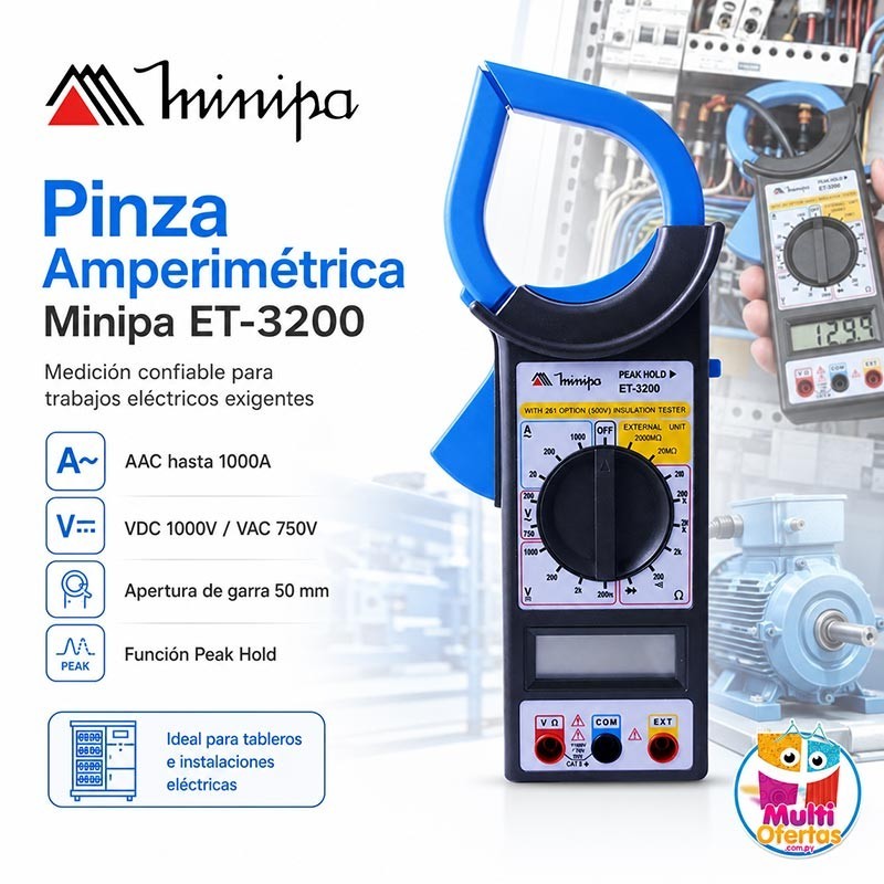 Pinza Amperimetrica - Minipa - ET-3200 - VDC 1000V / VAC 750V / AAC 1000A