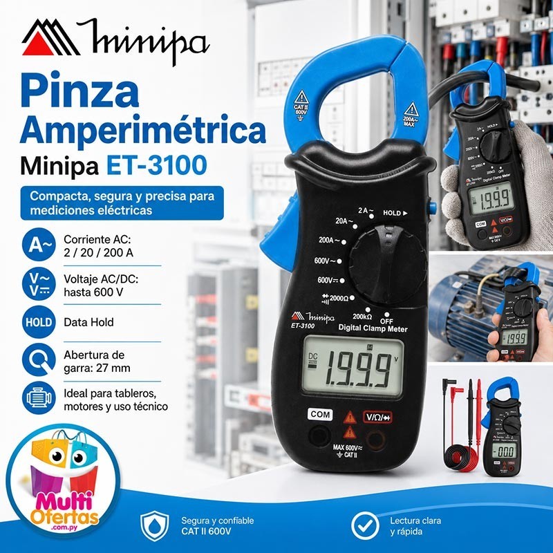 Pinza Amperimetrica - Minipa - ET-3100 - VDC 600V / VAC 600V / AAC 200A