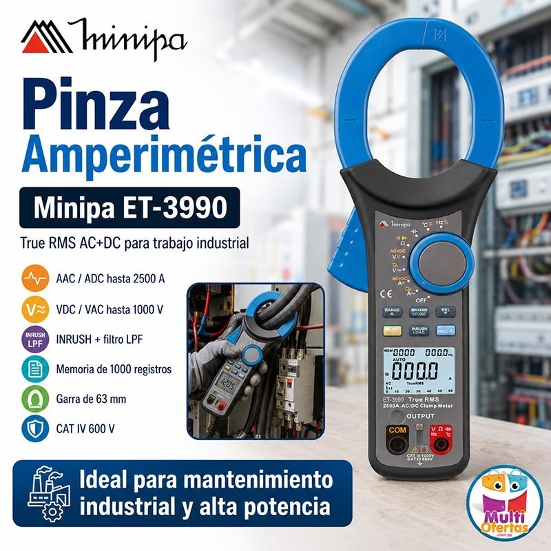 Pinza Amperimetrica - Minipa - ET-3990 - True RMS AC+DC / VDC 1000V / VAC 1000V / AAC 2500A / ADC 2500A