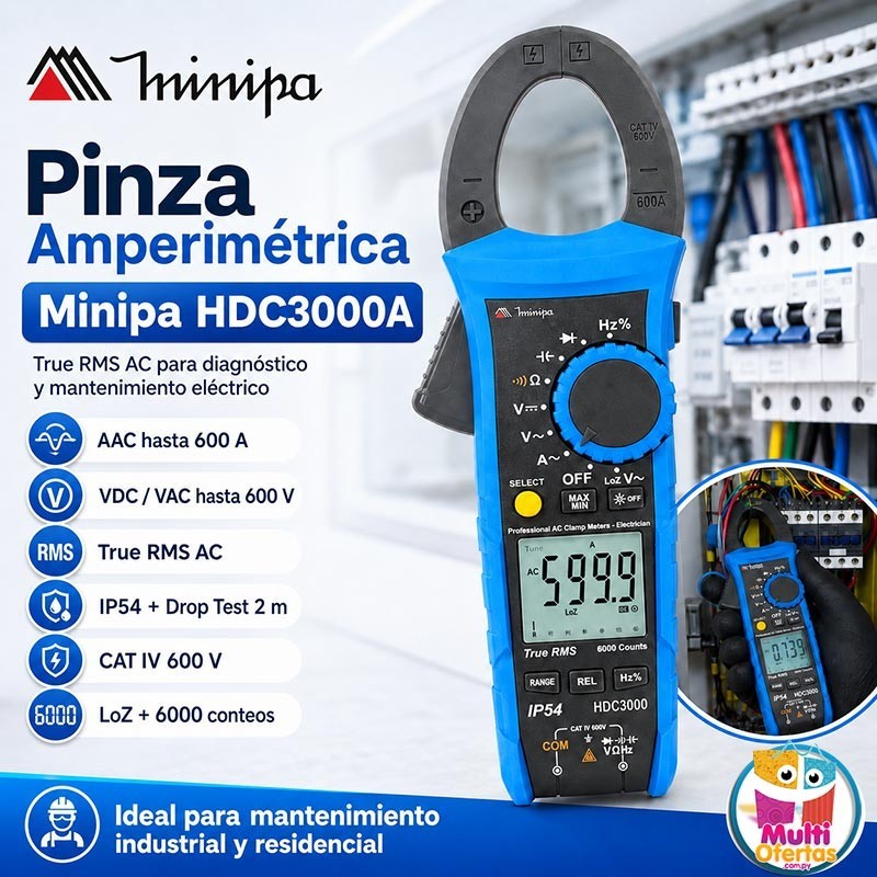 Pinza Amperimetrica - Minipa - HDC3000A - True RMS AC / VDC 600V / VAC 600V / AAC 600A