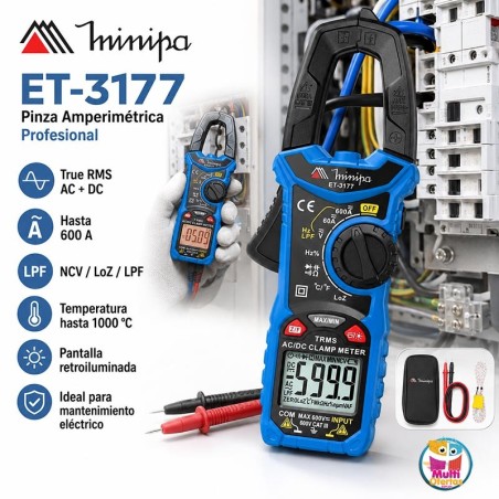 Pinza Amperimetrica - Minipa - ET-3177 - True RMS AC / VDC 600V / VAC 600V / ADC 600A / AAC 600A