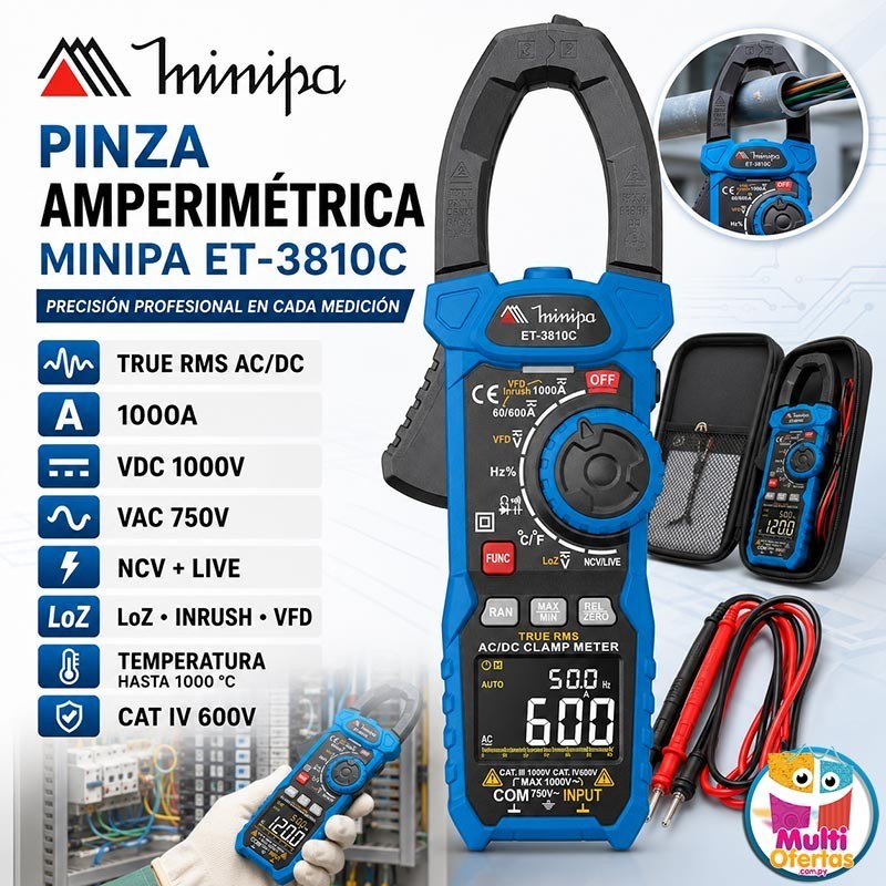 Pinza Amperimetrica - Minipa - ET-3810C - True RMS AC / VDC 1000V / VAC 750V / ADC 1000A / AAC 1000A