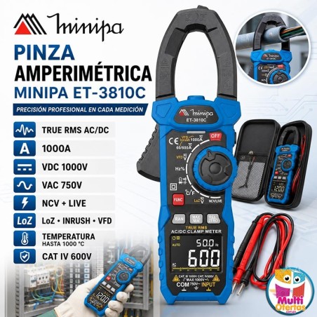 Pinza Amperimetrica - Minipa - ET-3810C - True RMS AC / VDC 1000V / VAC 750V / ADC 1000A / AAC 1000A