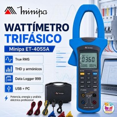 Pinza Wattímetro - Minipa - ET-4055A - True RMS AC / Pot. 600 kWh / Conexion a PC